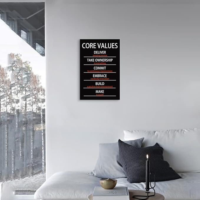 WYJZDZQ8 Inspirational Office Canvas Wall Art Motivational Positive Entrepreneur Quotes Core Values Poster Painting Artwork Living room Classroom Wall Decor Framed Ready to Hang[12" W X 18" H]