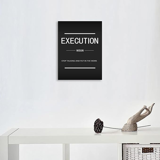 Modern Success Quotes Canvas Wall Art Inspirational Execution Noun Painting Inspirational Entrepreneur Posters And Prints Office Classroom Artwork Decoration Frame Ready to Hang[18" W x 24" H]