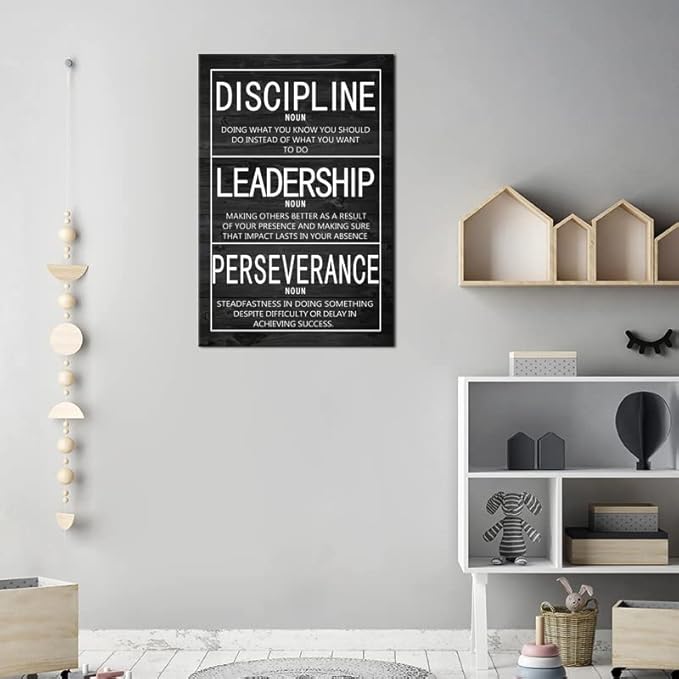Inspirational Wall Art Discipline Leadership Perseverance Positive Motivational Poster Canvas Painting Wall Art Framed Artwork Prints Picture for Living Room Office Gym [24''Wx 36''H]