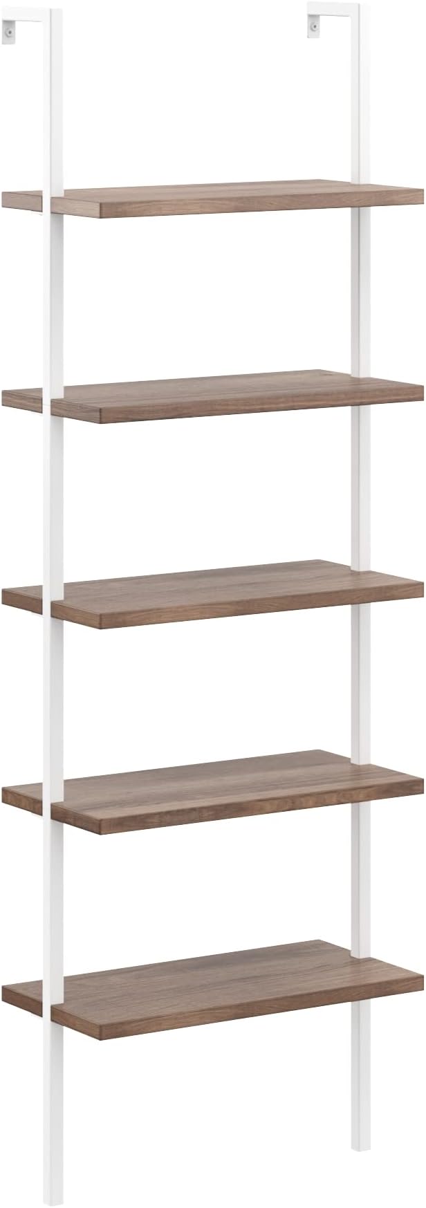 Nathan James Theo 5-Shelf Wood Modern Bookcase, Open Wall Mount Ladder Bookshelf with Industrial Metal Frame, Natural Light Brown/White, Set of 3