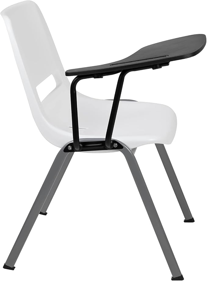 Flash Furniture HERCULES White Ergonomic Shell Chair with Right Handed Flip-Up Tablet Arm