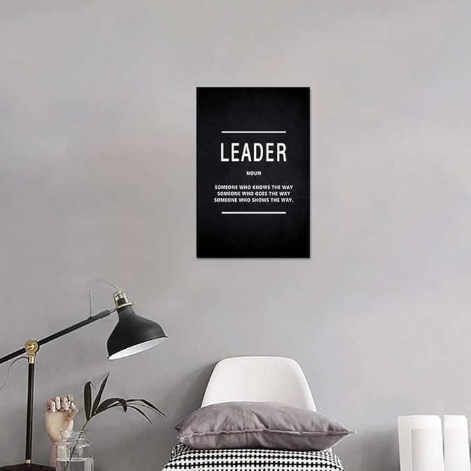 Leader Noun Motivational Wall Art Inspiring Painting Prints on Canvas Inspirational Leadership Entrepreneur Quotes Posters Inspiration Pictures Wooden Decorations Artwork for Office Home (12”Wx16”H)