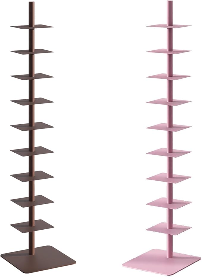 9-Tier Metal Spine Bookshelf - Vertical Tower for Booksfor Small Spaces, Multipurpose Corner Bookshelf, Tall & Narrow Ladder Bookcase, Ideal Book Display for Home or Office (Pink)