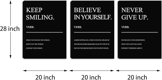 Motivational Prints 3 Pieces Framed Canvas Wall Art Inspirational Positive Quote Black Office Wall Decor Poster Positive Wall Art Painting Picture Wall Decor Art for Bedroom Living Room (60" Wx28 H)