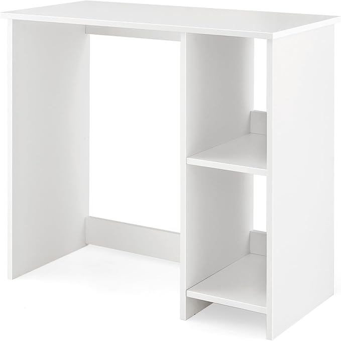 31.5 Inch Small Computer Desk, Wooden Desks for Home Office Small Spaces with Storage Shelves, Modern Simple Style Writing Study Work Desk, Compact White Desk