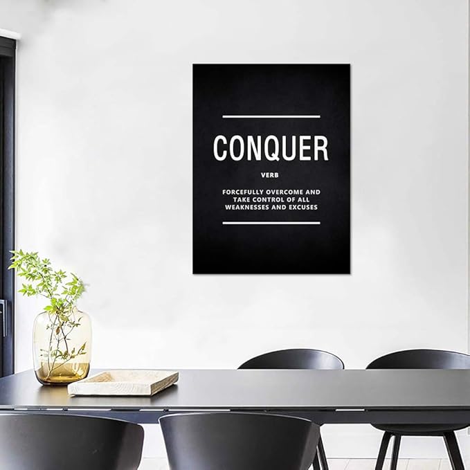Inspirational Wall Art Motivational Posters Conquer Verb Modern Inspiring Office Quotes Positive Motto Canvas Painting Picture Prints Artwork Decor for Home Office Framed Easy to Hang (18”Wx24”H)