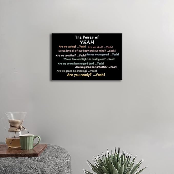 WYJDFART Motivational Wall Art “The Power of Yeah” Inspirational Wall Decor Positive Psychological Suggestion Q&A for Bedroom Psychotherapy School Children's Room Framed Ready to Hang [12" W X 18" H]