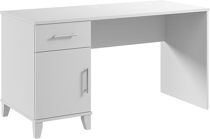Bush Home Somerset 54W Office Desk with Drawer and Cabinet in White, Computer Table with Storage for Home Office Workspace