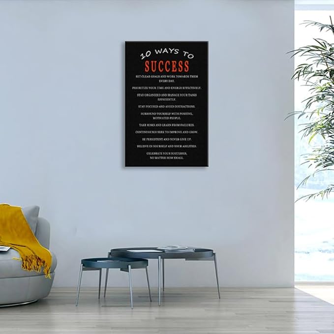 WYJDFART Motivational Wall Decor Positive Success Principles Wall Art 10 Essential Rules for Achieving Goals Motivational Print for Office Home Gym Classroom Framed Ready to Hang[24" W X 36" H]