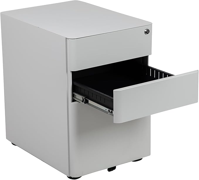 Flash Furniture Warner Modern 3-Drawer Mobile Locking Filing Cabinet with Anti-Tilt Mechanism and Hanging Drawer for Legal & Letter Files, White