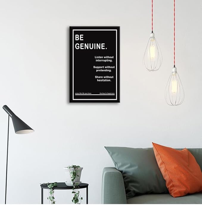 Motivational Canvas Wall Art Print Be Genuine Posters Office Wall Decor Inspiring Artwork Framed Prints Inspirational Quotes for Wall Art Decor Living Room Framed Ready to Hang [12''W x 18''H]