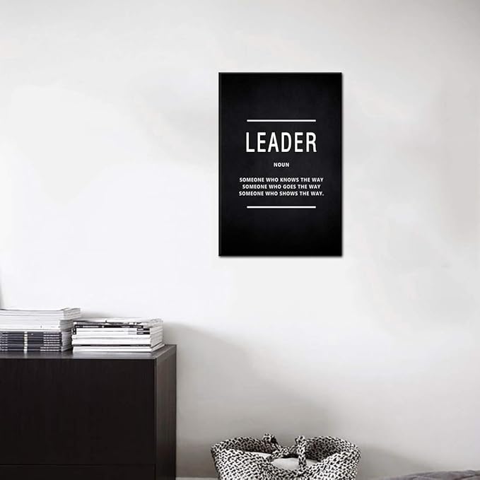 Leader Noun Motivational Wall Art Inspiring Painting Prints on Canvas Inspirational Leadership Entrepreneur Quotes Posters Inspiration Pictures Wooden Decorations Artwork for Office Home (12”Wx16”H)