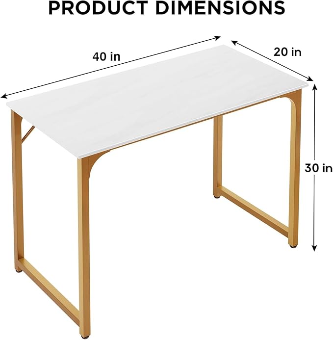 PayLessHere | 39 Inch Computer Desk | White Gold | Office Desk with Metal Frame, Adjustable Feet | Water-Resistant, Scratchproof Surface | Sturdy Writing Table for Home Office or Study | Pack of 1