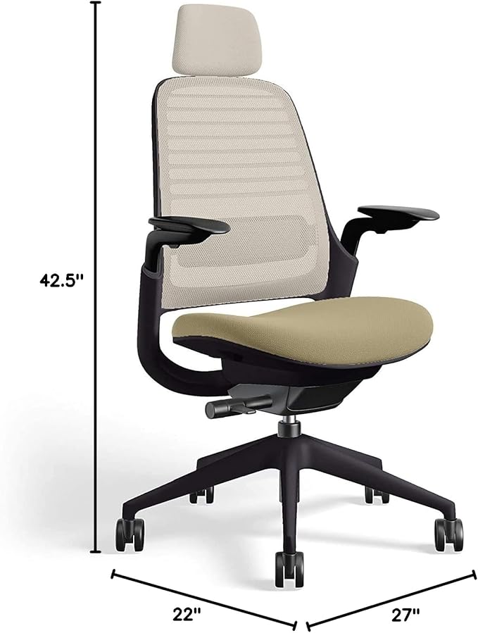 Steelcase Series 1 Office Chair with Headrest, Graphite Frame, Cogent Connect Malt