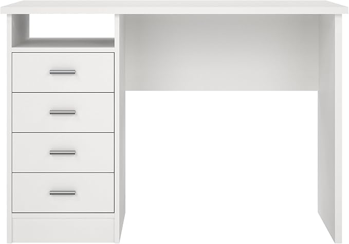 Tvilum 4-Drawer Desk, Modern White Office Writing Desk with Storage, Compact and Functional Desk for Home or Office