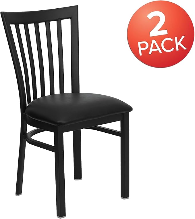 Flash Furniture 2 Pack HERCULES Series Black School House Back Metal Restaurant Chair - Black Vinyl Seat