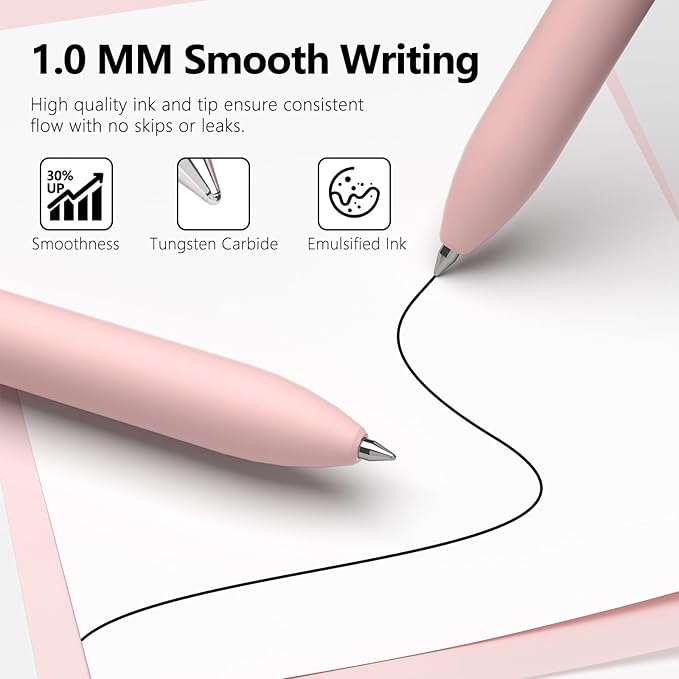 9 Pack Black Ballpoint Pens - 1.0mm Medium Point Smooth Writing Black Ink Ball Point Pens Long Lasting Retractable Fidget Pens for Adults, Men, Women, School, Office (6 Pens & 3 Refills)