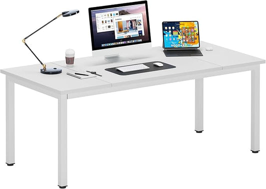 DlandHome Executive Office Desk - Large Computer Table, Study & Writing Desk Workstation for Home Office, 70.8 x 31.5 inch, White