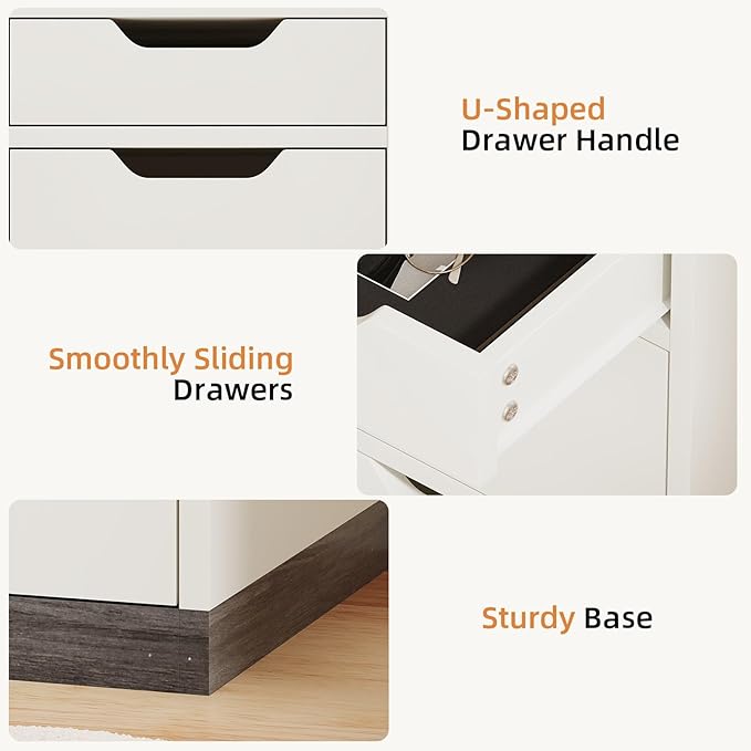 White Desk with Drawers, Small Home Office Desk with 4 Storage Drawers for Small Space, Study Writing Desk for Bedrrom