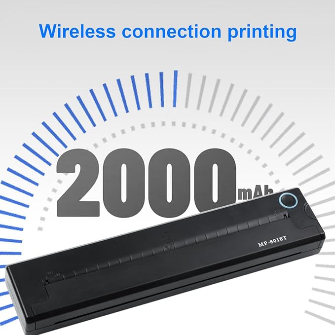 Portable Thermal Printer, Inkless Stencil Printer for Travel Office Home, with 210mm 218mm Thermal Paper, Compatible with iOS Phone Laptop, 2000mah
