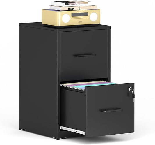 2 Drawer File Cabinet with Lock, Vertical Filing Cabinet for Home Office, Heavy Duty Storage Cabinet for Letter Size, Assembly Required(Black)
