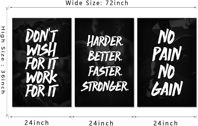 Black & White Motivational Wall Art - Set of 3 Modern Office Canvas Paintings Framed Inspirational Quotes Print Poster Success Artwork for Home, Living Room, Office Wall Decor (24"x36"x3)