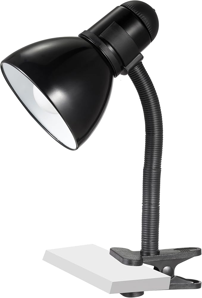 V- Light Black Adjustable Desk Lamp with Heavy Duty Clamp Clip, Flexible Gooseneck Lamp, Bed Light, Reading Lamp, or Study Light, 14 inches