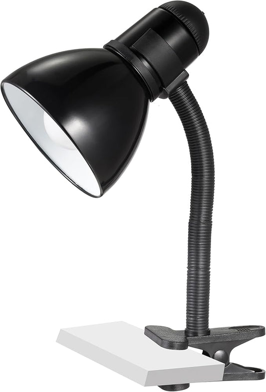 V- Light Black Adjustable Desk Lamp with Heavy Duty Clamp Clip, Flexible Gooseneck Lamp, Bed Light, Reading Lamp, or Study Light, 14 inches