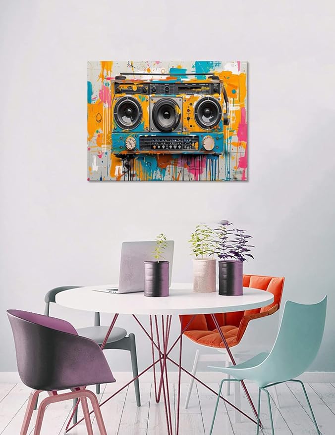 Yatsen Bridge Music Graffiti Wall Art Colorful Modern Abstract Pop Decor for Living Room Home Music Room Decor Graffiti Canvas Stretched and Framed18 X24