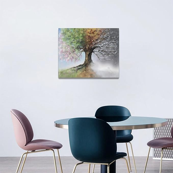 Tree of Life Wall Art Four Season Trees Pictures Decor Rustic Nature Canvas Country Painting Modern Artwork Home Decorations for Bathroom Living Room Bedroom Office Framed 20"x16"