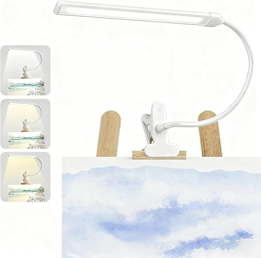 Clip-on Easel Lights for Artists Painting with On/Off Switch Cord, 3 Color Modes, Dimmable Clip Lamps for Over Painting Easel, Desk, Drawing with Flexible Arm, USB-Powered (White)
