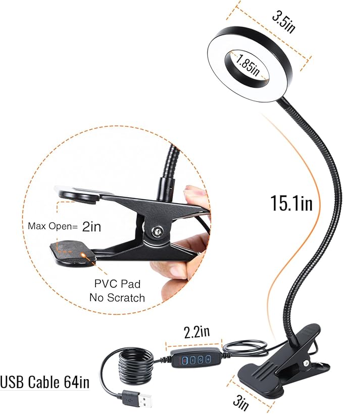 Clamp on Lamp, Desk Lamps, 8W Clip Light, Warm & Daylight & White Light 3 Colors, 10 Dimmable Illumination Modes (3 Pack)