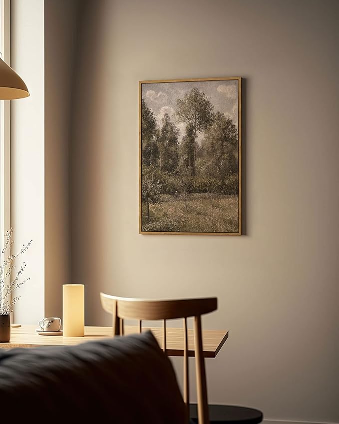 InSimSea Framed Canvas Prints Art Vintage Decor, Room Decor Large Artwork for Wall Poplars, Éragny Vintage Painting Prints Office Kitchen Bathroom Decoration, 16"x24"