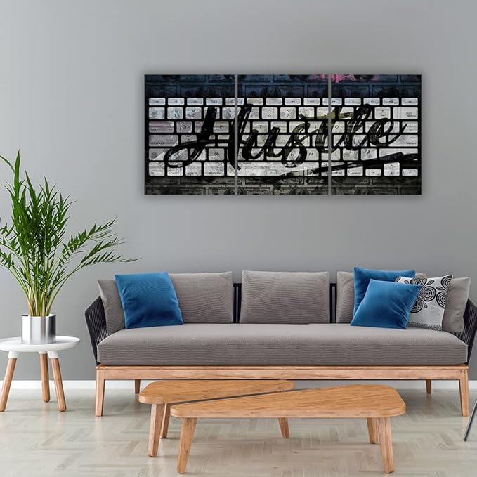 Inspirational Hustle Wall Art Motivational Office Painting Pictures Prints 3 Pieces Office Decor and Framed Artwork for Living Room Hotel Wall Decor - 72''W x 36''H