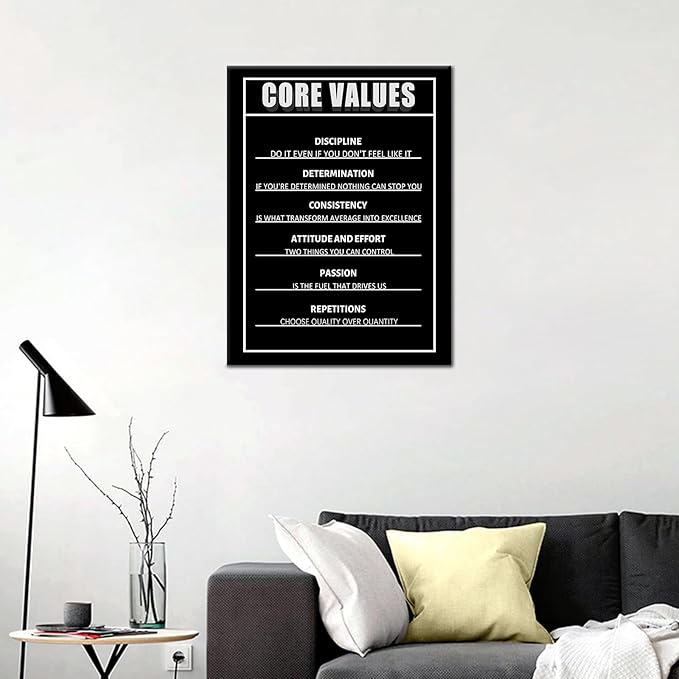 PSYYSP Core Values Motivational Classroom Poster Modern Canvas Prints Wall Art Paintings Ready to Hang for Office Bedroom Living Room Home Decorations Stretched Picture Artwork [18''Wx24''H]