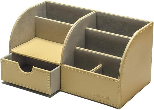 UnionBasic Desk Organizer - Multifunctional Leather Desktop Pen Holder Storage Box - Business Card/Pen/Pencil/Mobile Phone/Stationery Holder