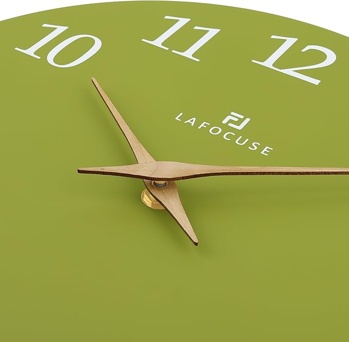 Lafocuse 12 Inch Wooden Olive Green Wall Clock Battery Operated Silent Non-Ticking, Modern Simple Wall Clock for Living Room Decor Kitchen Bedroom Office