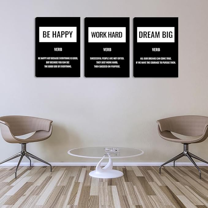 3 Pieces Office Wall Decor Inspirational Positive Canvas Wall Art Poster Inspiring Quote Picture Painting Framed Artwork Prints Motivational Poster Wall Art Decor for Living Room Bedroom (48" Wx24 H)
