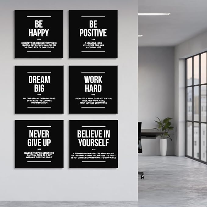 GUBIYU 6 Pcs Motivational Wall Decor for Guys Inspirational Motivational Office Bedroom Wall Art, Daily Positive Affirmations for Men Women Kids Posters Inspirational Quotes Sayings Wall Decor 12"X12"