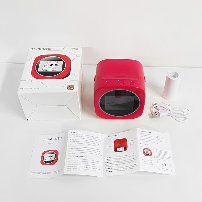 AI Sticker Box Printer, AI Voice Stickerbox Printer Maker Mini Thermal Label Printer With Display, Smart Inkless Portable Sticker Maker For Home, Office Study Diy Projects With Rolls Paper (Red)