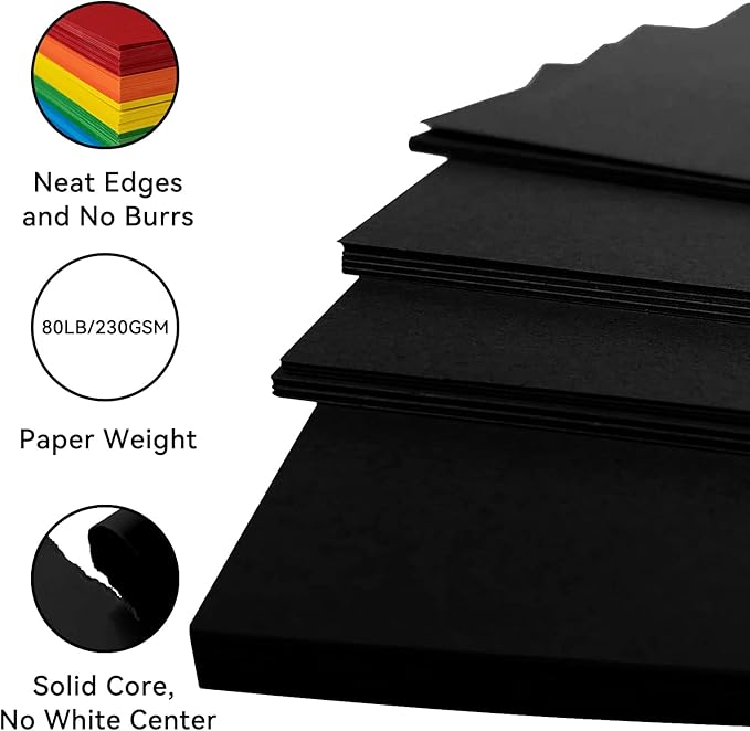 11x17 Black Card Stock, 100 Sheets, 80lb Thick, A3 Paper, Poster Paper, Display Board for Art & Crafts, Exhibits