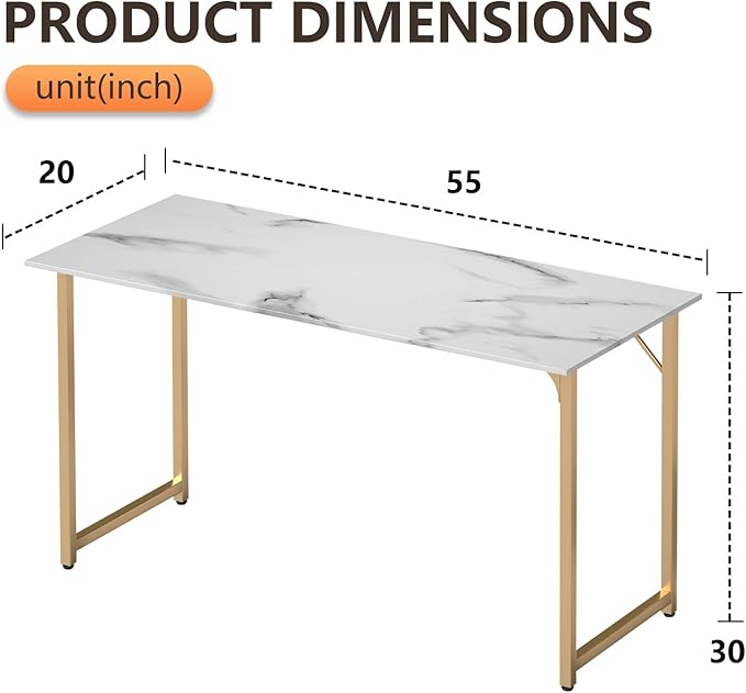 BestOffice Computer Desk,Home Office Desk, Modern Simple Style for Home Office Study Writing (Gold, 55 Inch)