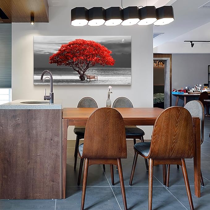 Wapluam Canvas Wall Art - Large Landscape Wall Decor - Bedroom, Living Room, Office - Black & White Framed Artwork - 24x48 in
