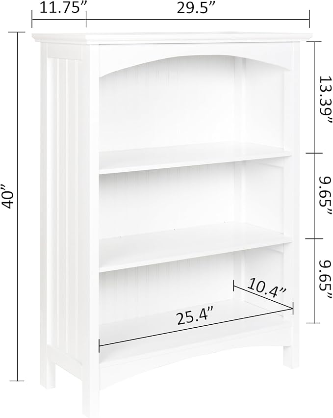 eHemco 3 Tier Bookcase with 2 Arched Supports, 40 Inches, White