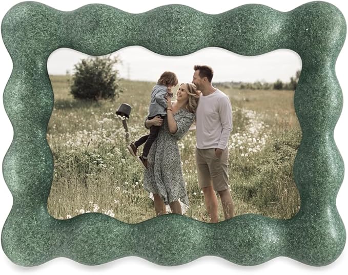 Isaac Jacobs 4x6 Rosemary Green Resin Picture Frame, Elegant Undulating Curve Design for Tabletop & Wall Display Photo Frame, Home Décor, Art, Photo Gallery (4x6, Rosemary Green) (Pack of 2)