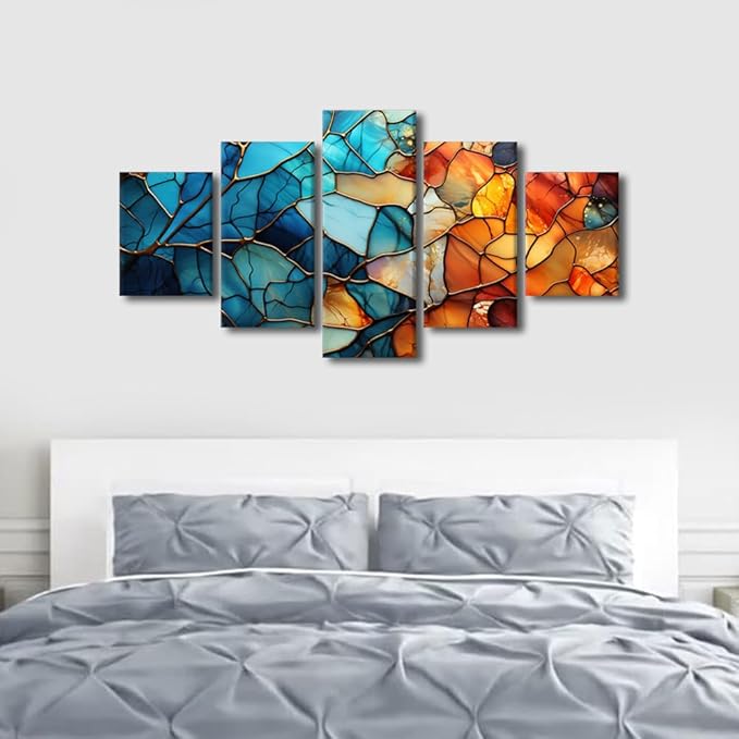 Canvas Wall Art Decor for Bedroom Mdoern Abstract Canvas Wall Art 5 Panel Home Wall Art Abstract Glass Window Painting Art Prints on Canvas for Men Living Room Decor Framed Ready to Hang 60x32 in