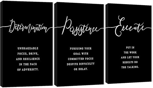 3 Piece Inspirational Wall Art, Black Background Sayings Print Pictures, Quote Motivational Canvas Art for Women Men fo Gift, Triptych Entrepreneur Poster Framed Artwork for Office Decor (36"Wx18" H)