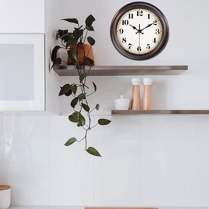Vintage Wall Clock 8 Inch Retro Silent Small Wall Clocks Battery Operated for Kitchen Bathroom Bedroom Home Decor (Bronze)