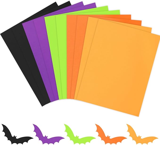 Whaline 150 Sheets 8.5 x 11 Inch Assorted Halloween Colored Card Stock Paper Black Purple Green Orange Yellow Scrapbook Paper for DIY Crafts Card Making Hocus Pocus Party Gift Supplies, 65lb