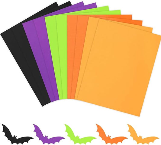 Whaline 150 Sheets 8.5 x 11 Inch Assorted Halloween Colored Card Stock Paper Black Purple Green Orange Yellow Scrapbook Paper for DIY Crafts Card Making Hocus Pocus Party Gift Supplies, 65lb